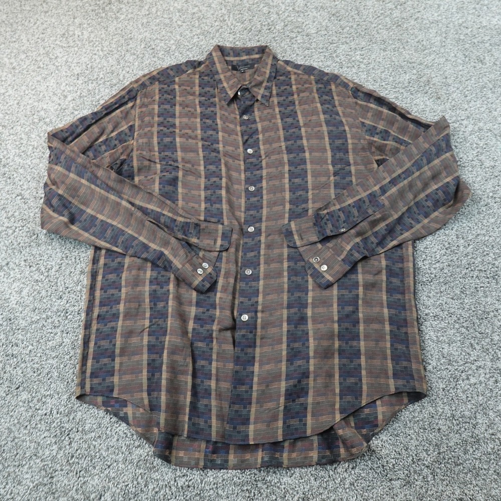 VTG Yamato Shirt Mens L Rayon Geometric Plaid Striped Button Up Japan Japanese